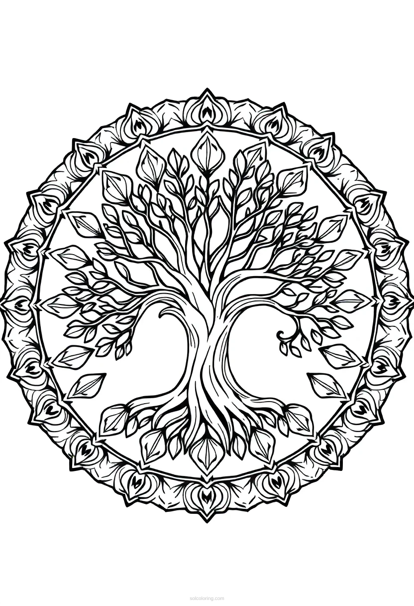 Mandala Tree of Life coloring page for kids