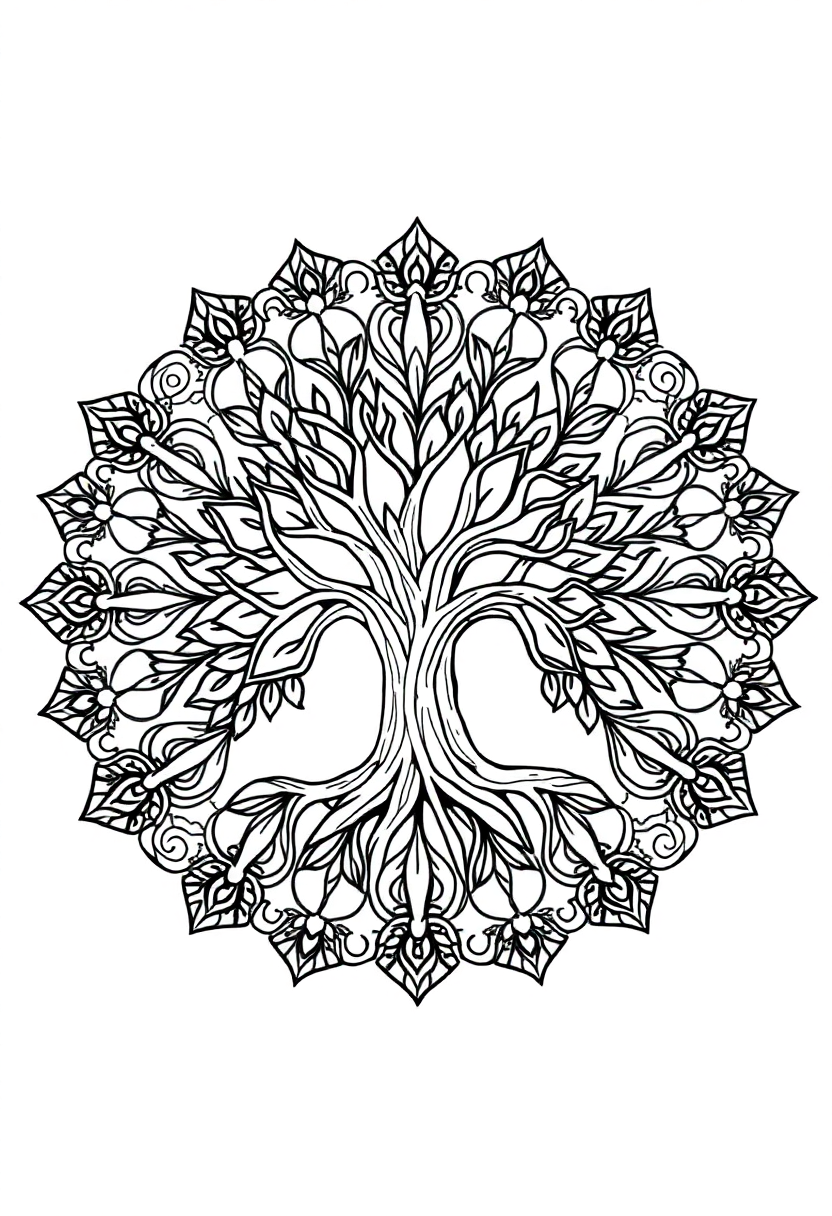 Mandala Tree of Life coloring page, free printable