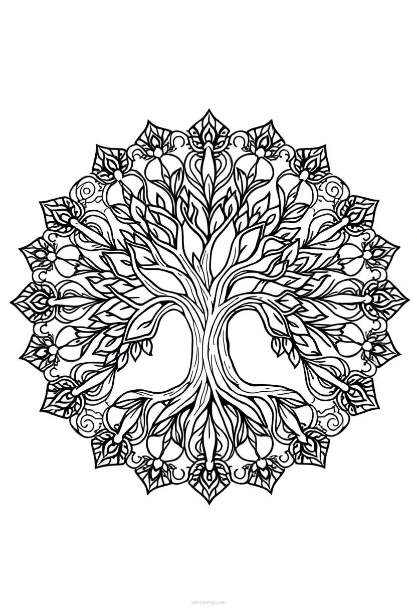 Mandala Tree of Life coloring page for kids