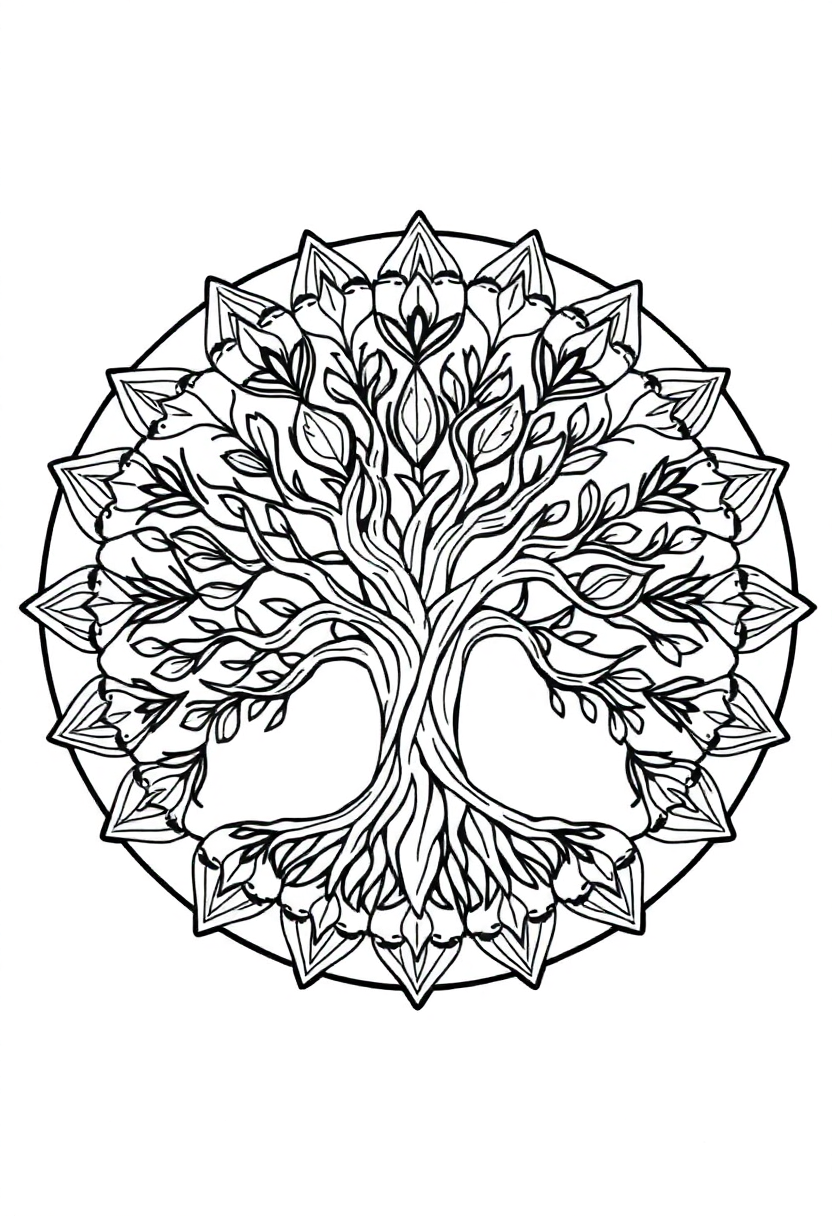 Mandala Tree of Life coloring page, free printable