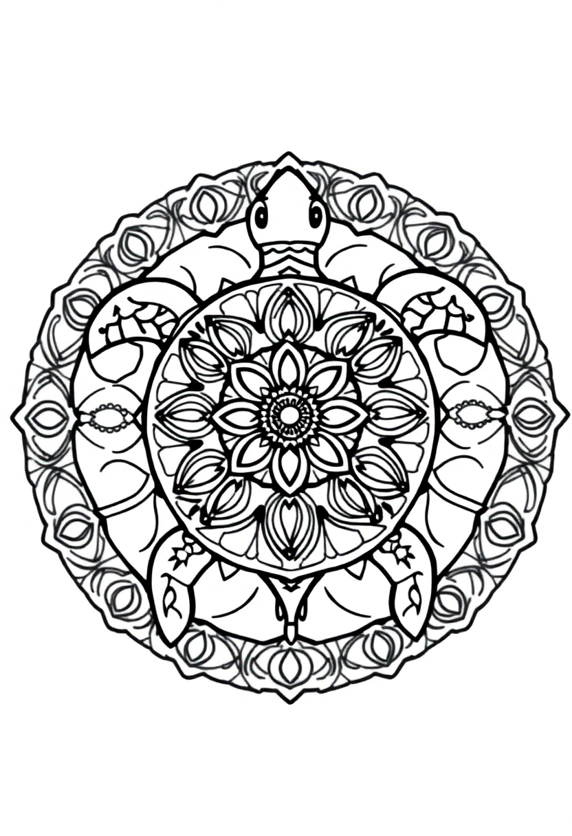 Mandala Turtle coloring page for kids