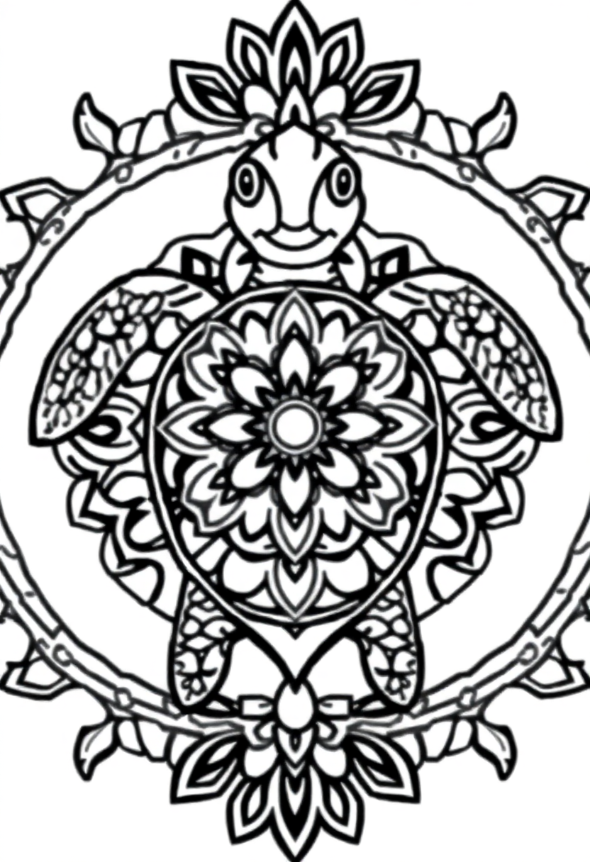 Mandala Turtle coloring page for kids