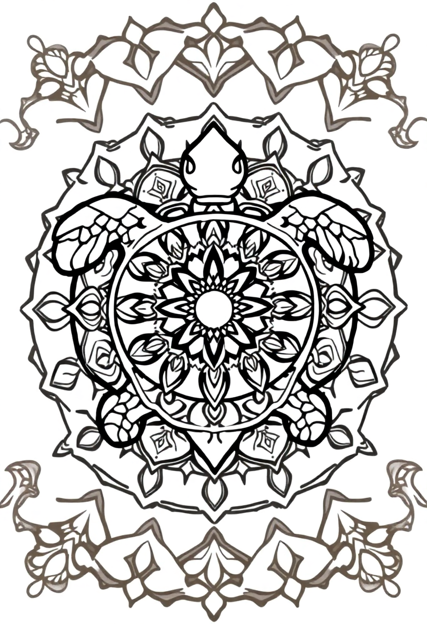 Mandala Turtle coloring page for kids