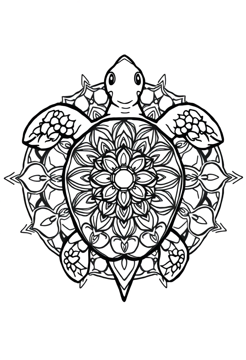 Mandala Turtle coloring page for kids