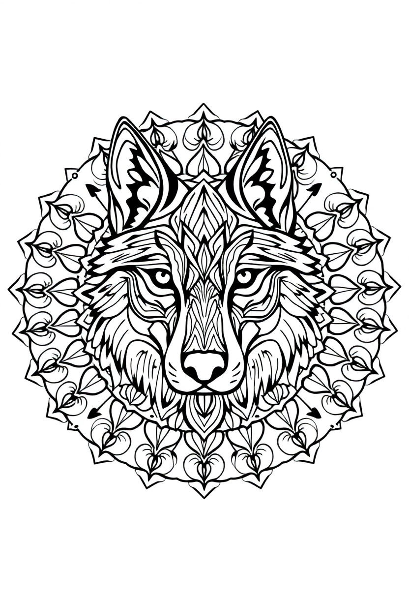 Mandala Wolf coloring page for kids