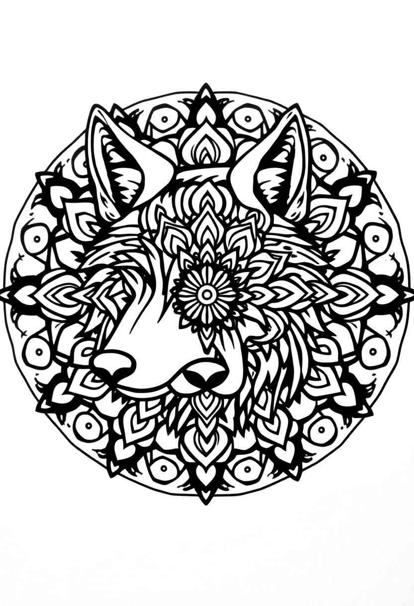 Mandala Wolf coloring page for kids