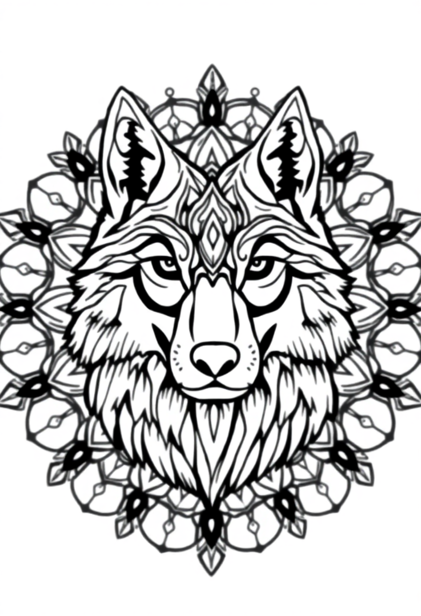 Mandala Wolf coloring page for kids