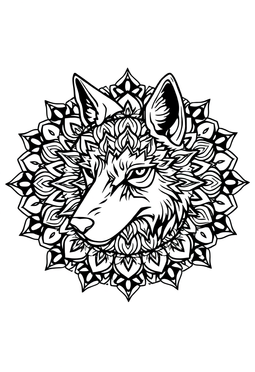 Mandala Wolf coloring page for kids