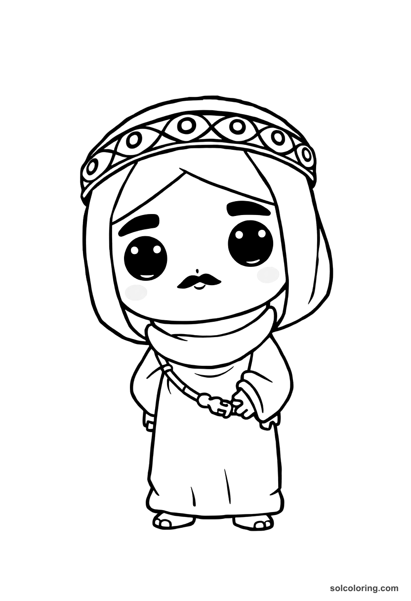 Chibi Mansa Musa on His Pilgrimage to Mecca coloring page, free printable chibi style
