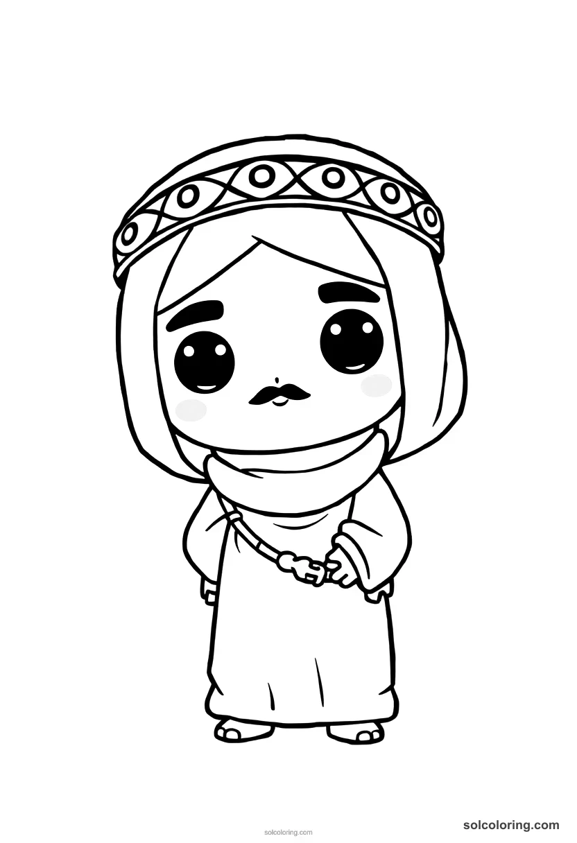Chibi Mansa Musa on His Pilgrimage to Mecca chibi coloring page for kids
