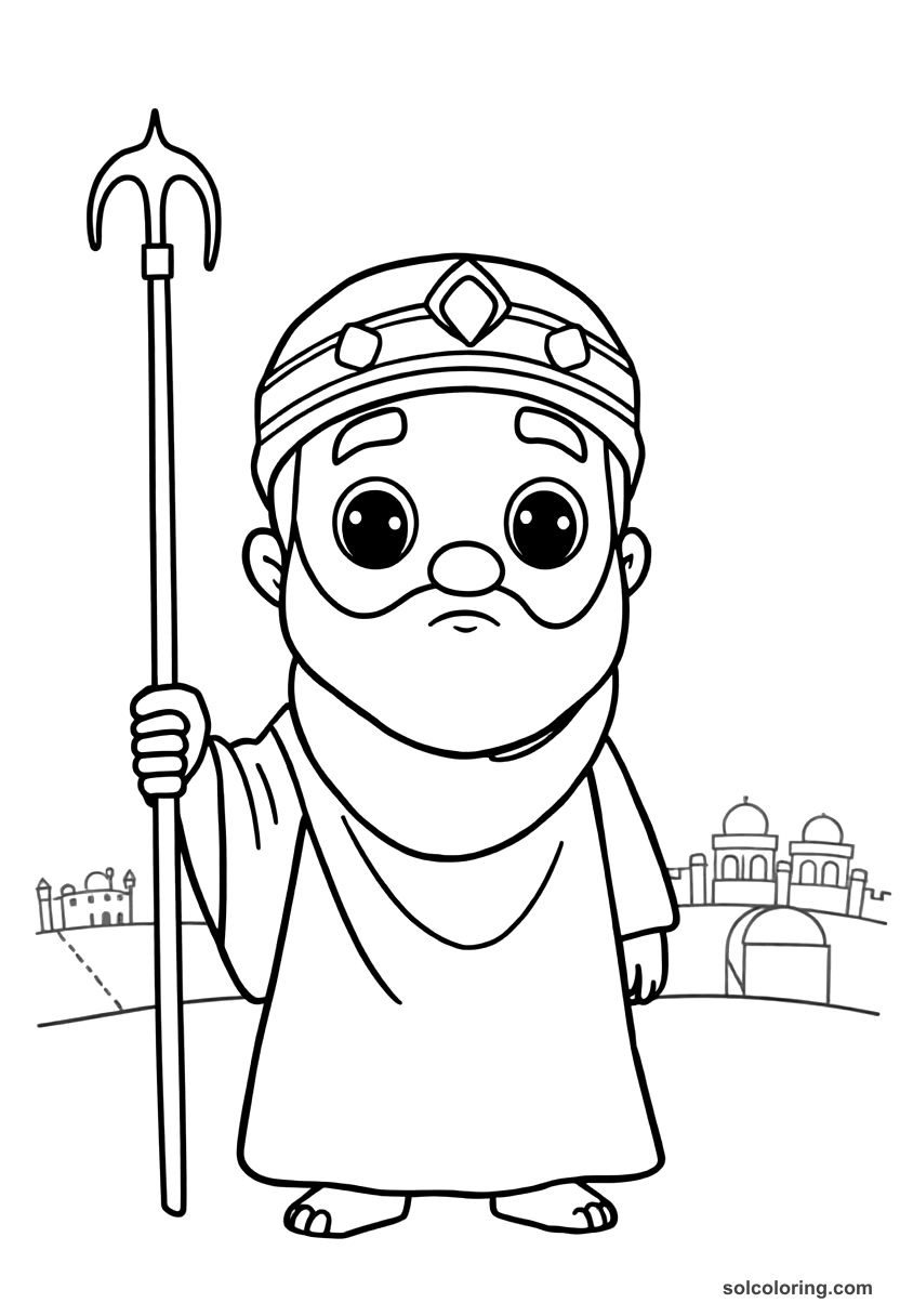 Cute Cartoon Mansa Musa on His Pilgrimage to Mecca coloring page, free printable cute cartoon style
