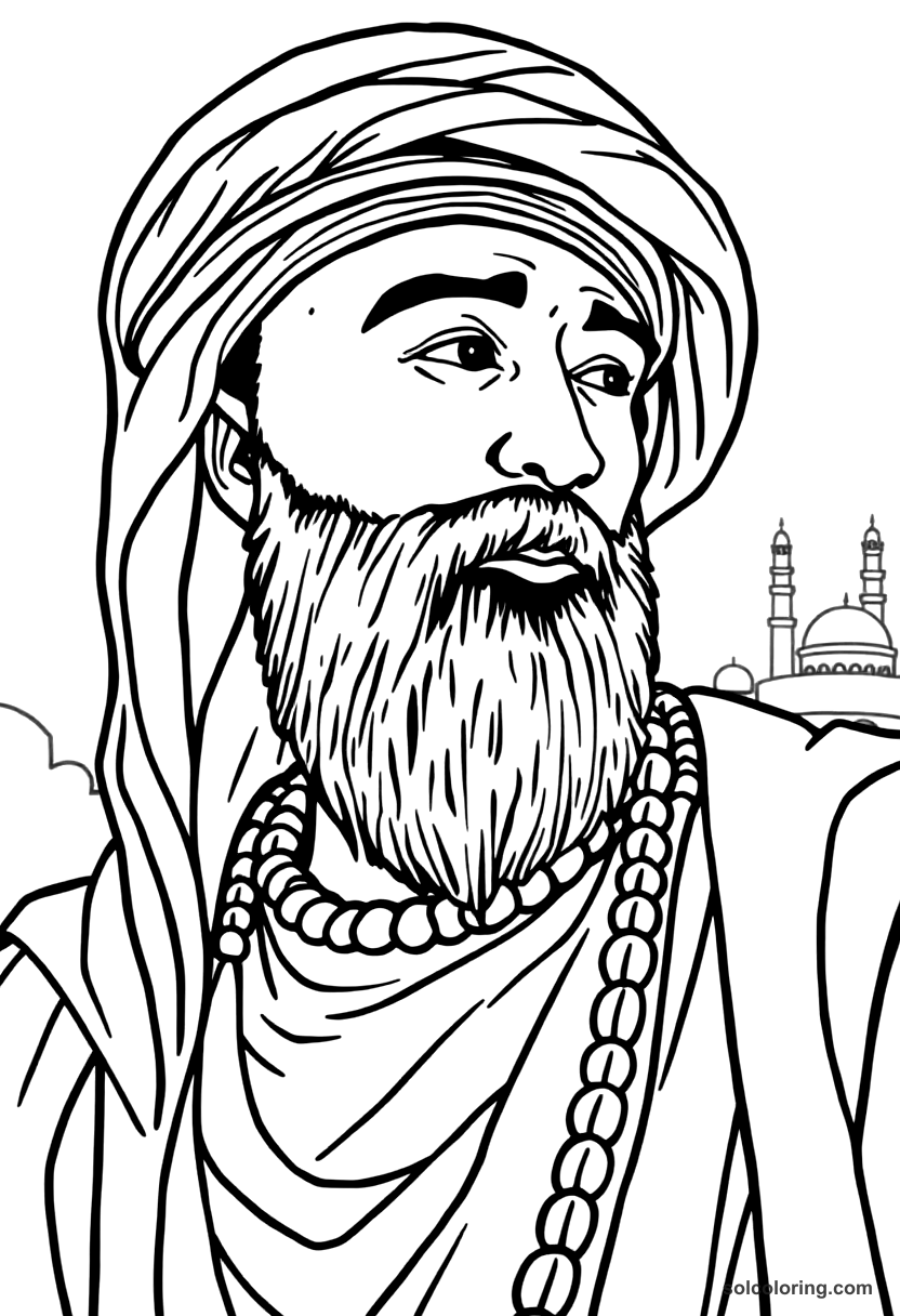 Mansa Musa on His Pilgrimage to Mecca coloring page, free printable detailed style
