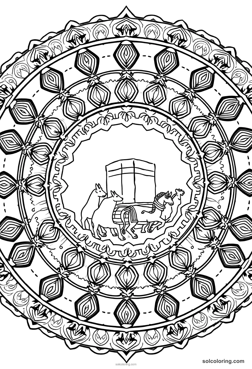 Mandala Mansa Musa on His Pilgrimage to Mecca mandala coloring page for kids