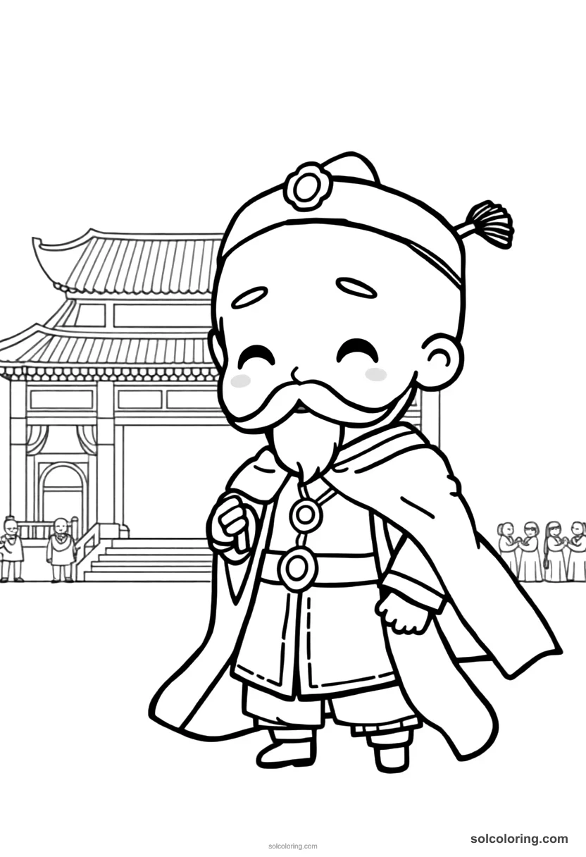 Chibi Marco Polo Arriving in Kublai Khan's Court chibi coloring page for kids