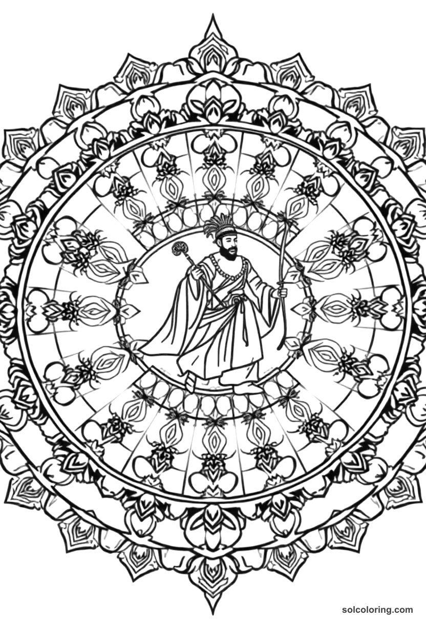 Mandala Marco Polo Arriving in Kublai Khan's Court coloring page, free printable mandala style