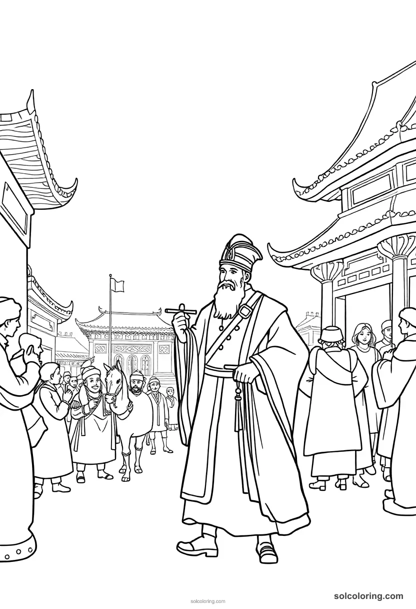 Simple Marco Polo Arriving in Kublai Khan's Court simple coloring page for kids