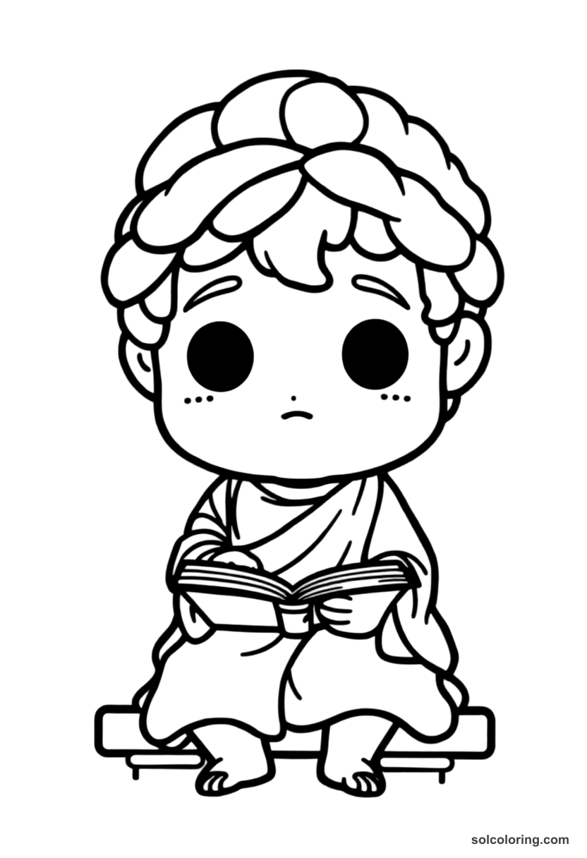 Chibi Marcus Aurelius Writing His Meditations coloring page, free printable chibi style