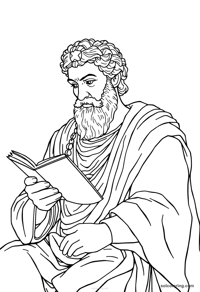 Marcus Aurelius Writing His Meditations detailed coloring page for kids