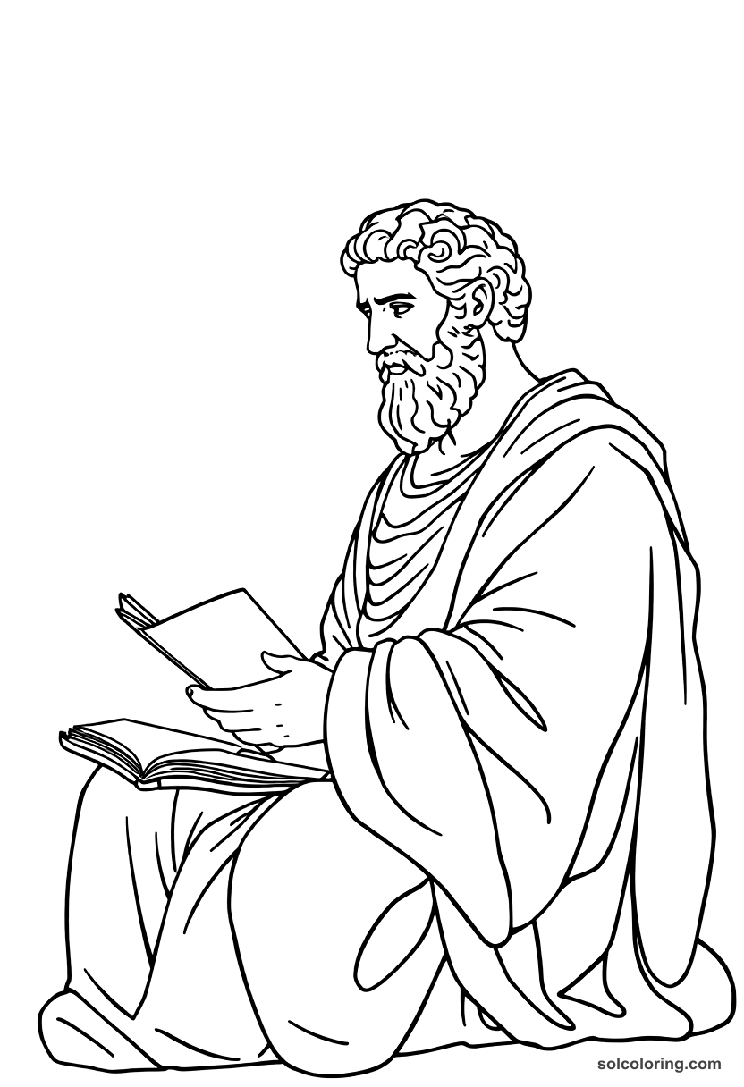 Simple Marcus Aurelius Writing His Meditations coloring page, free printable simple style
