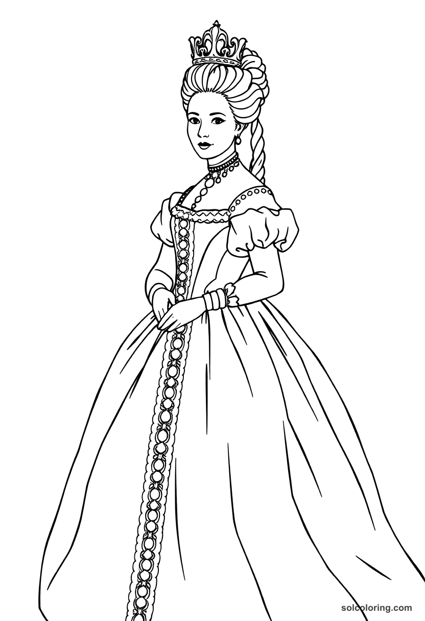 Simple Marie Antoinette in Elaborate Court Gown coloring page, free printable simple style