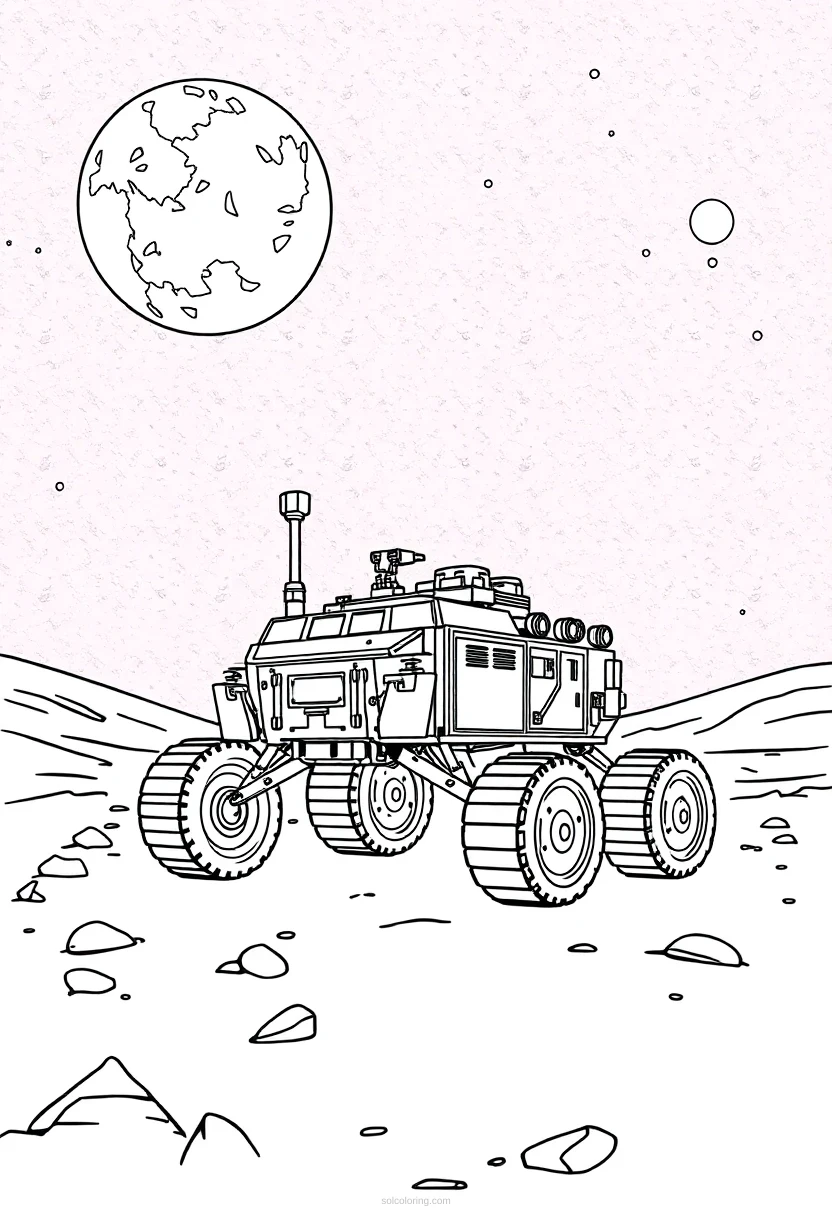 Mars Rover on Red Planet coloring page for kids