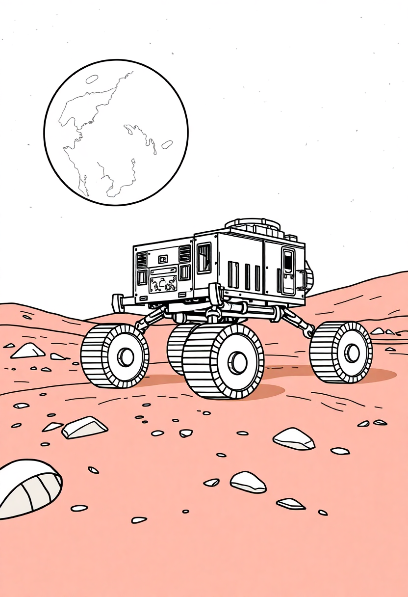 Mars Rover on Red Planet coloring page, free printable