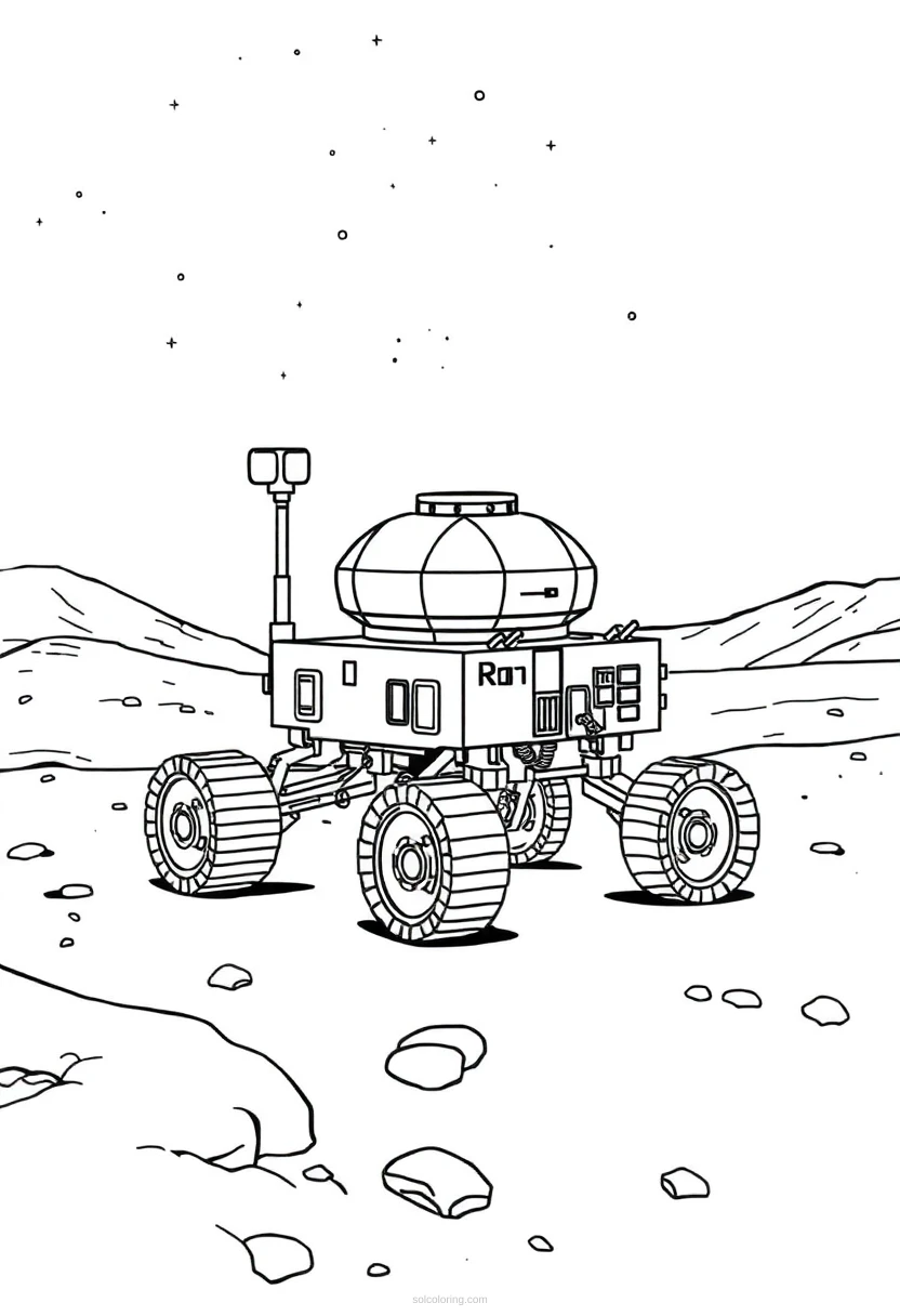 Mars Rover on Red Planet coloring page for kids