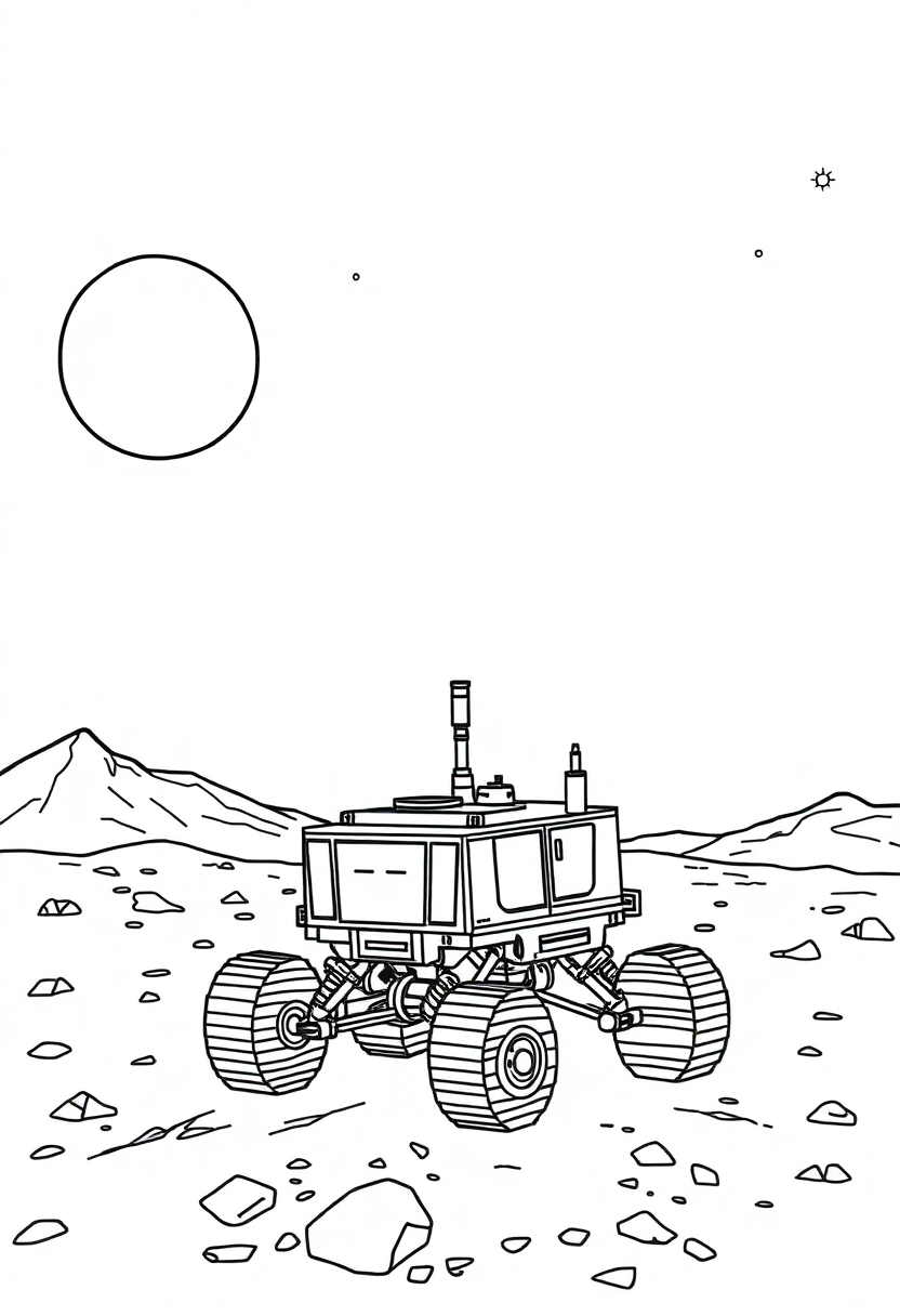 Mars Rover on Red Planet coloring page, free printable