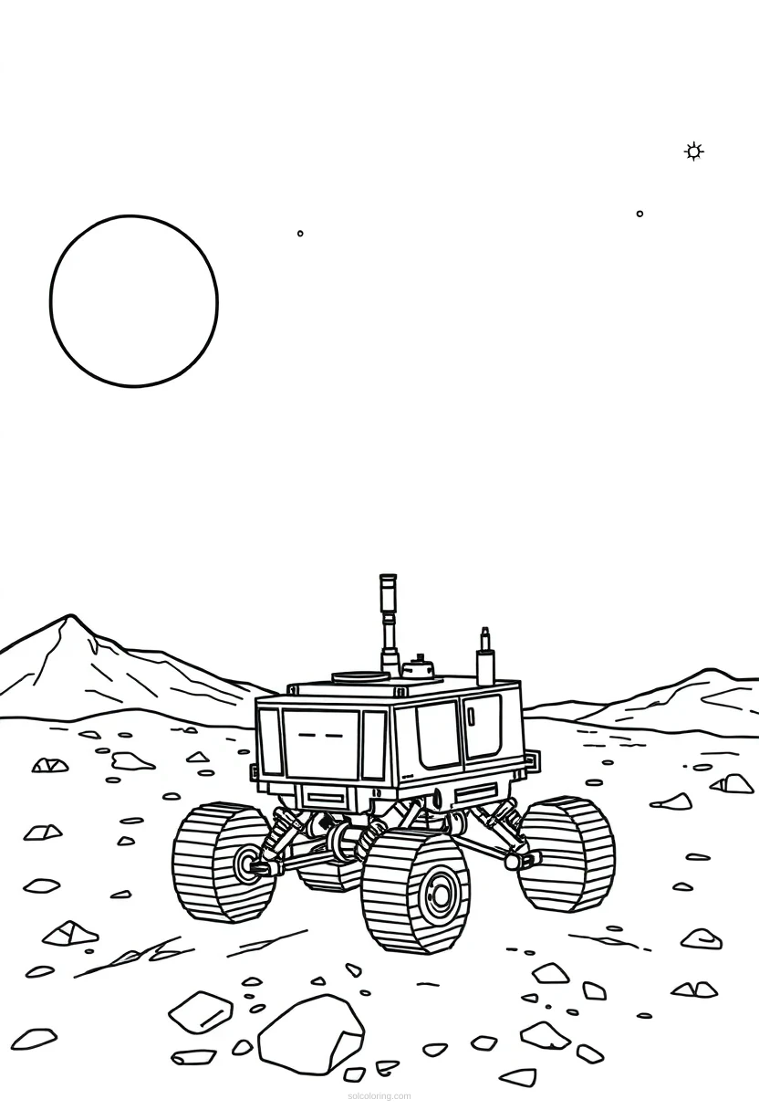 Mars Rover on Red Planet coloring page for kids