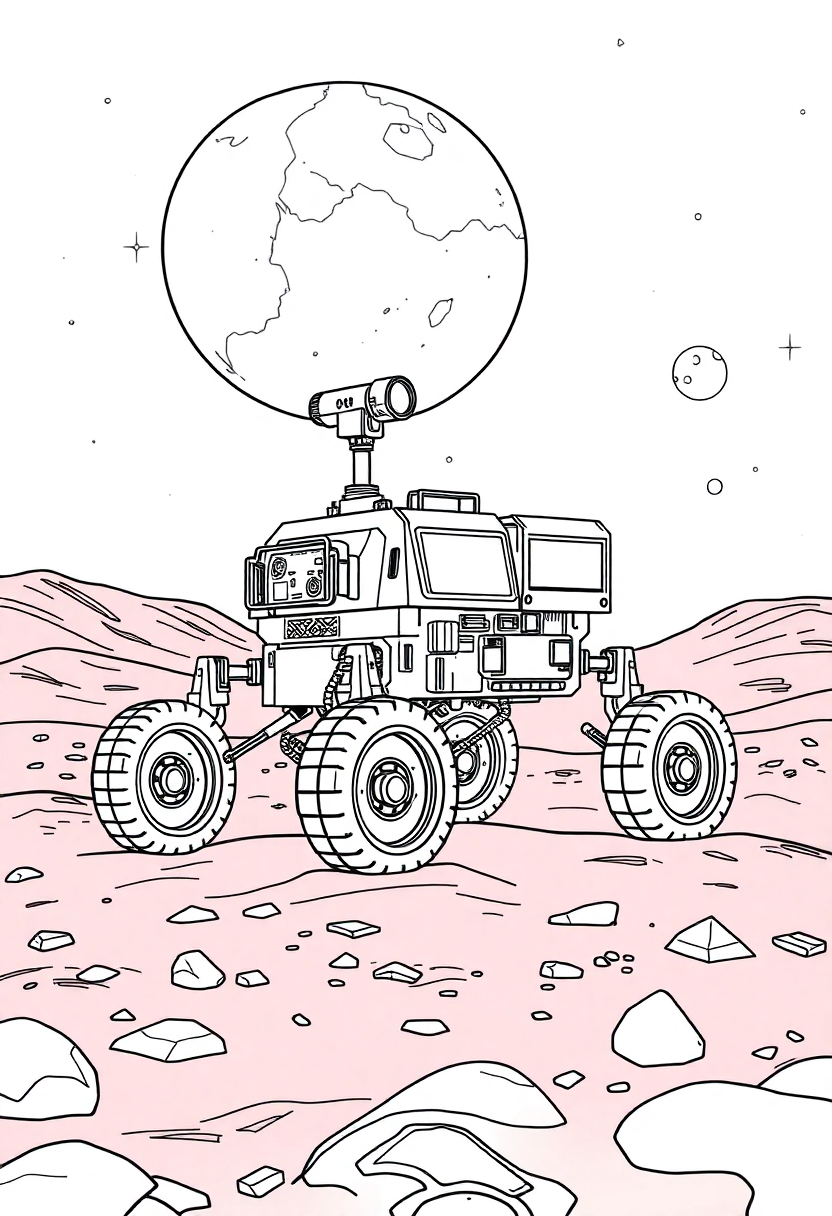 Mars Rover on Red Planet coloring page, free printable