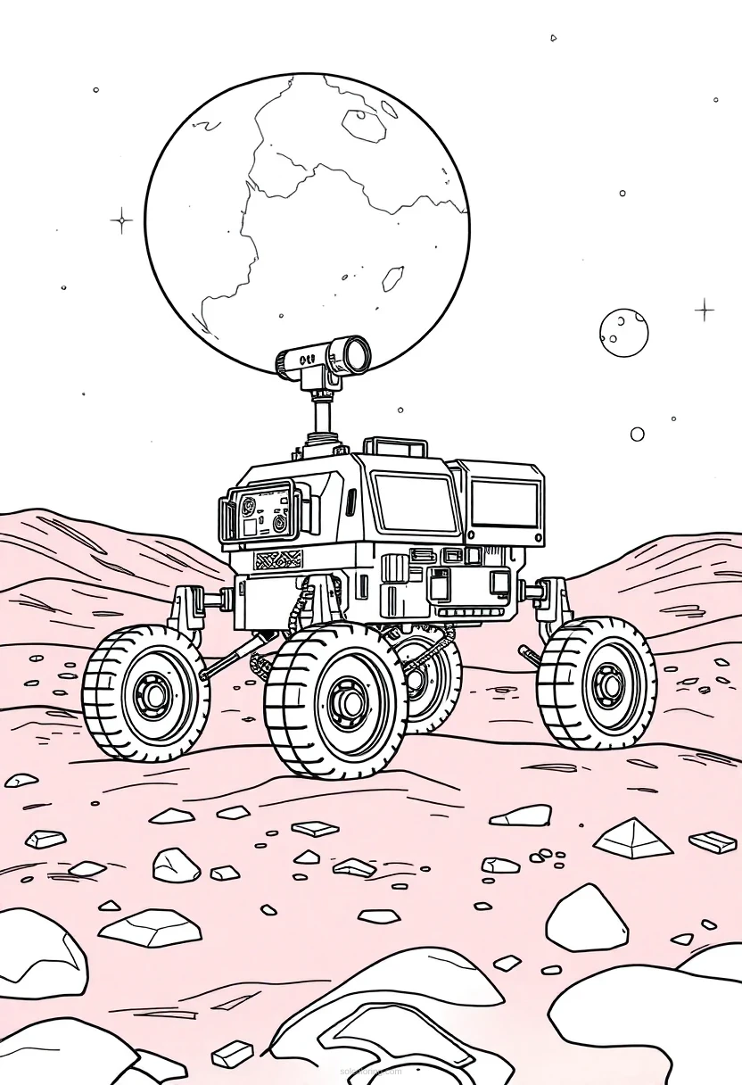 Mars Rover on Red Planet coloring page for kids