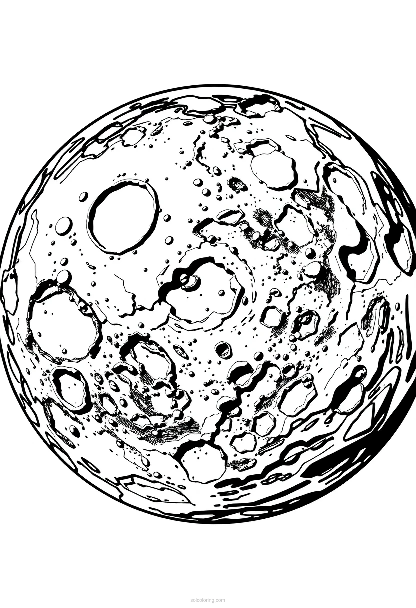 Mars Surface with Craters coloring page for kids