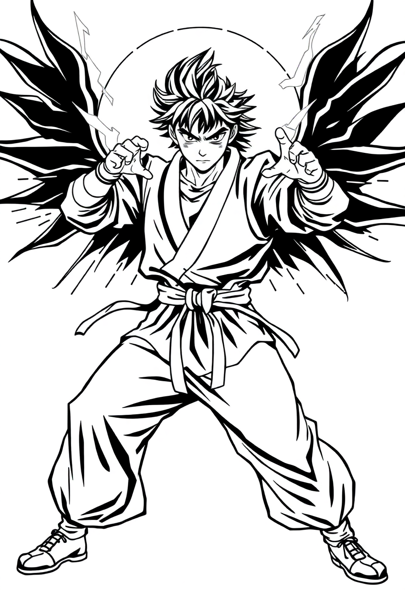 Martial Artist with Energy Aura coloring page, free printable