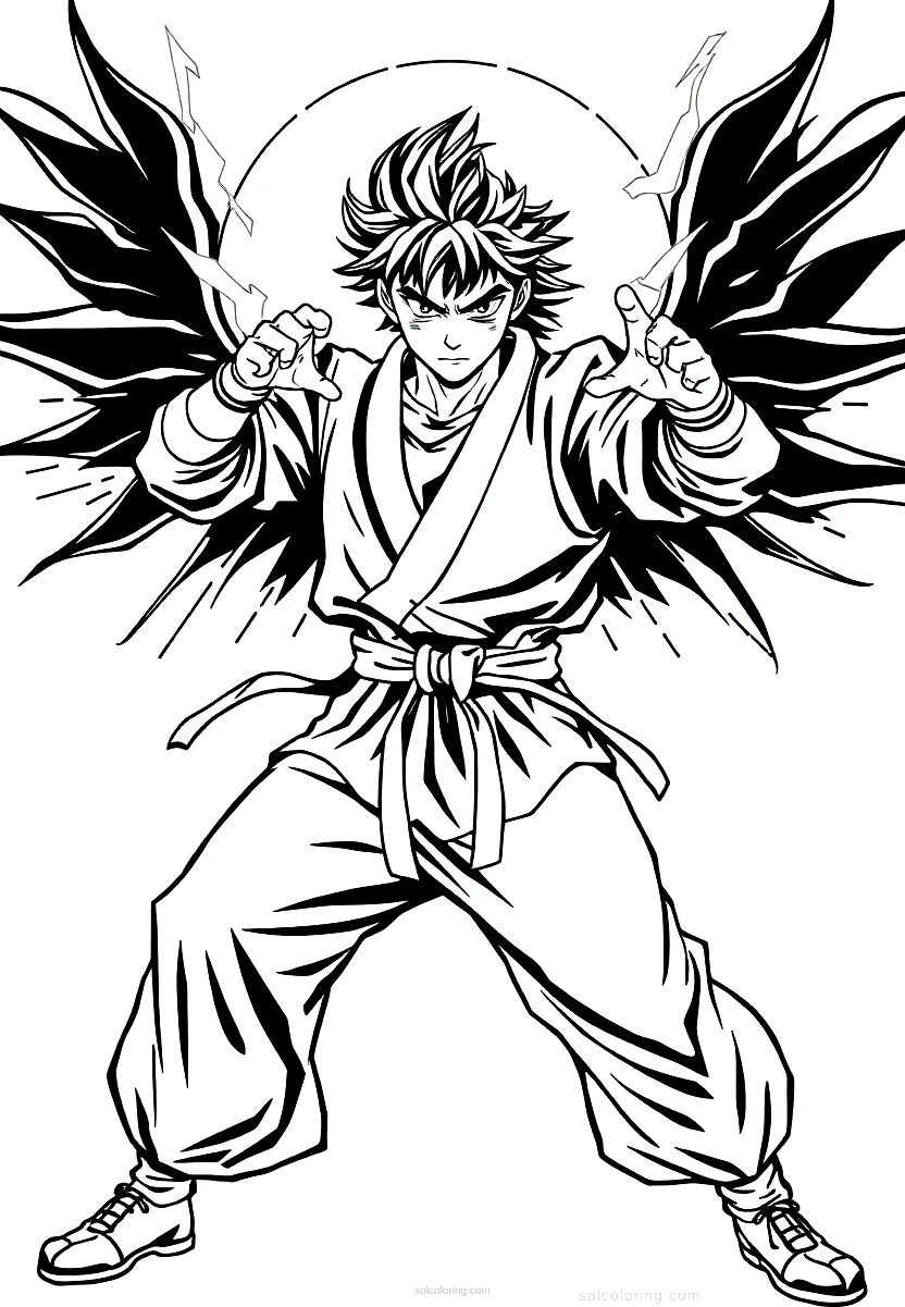 Martial Artist with Energy Aura coloring page for kids