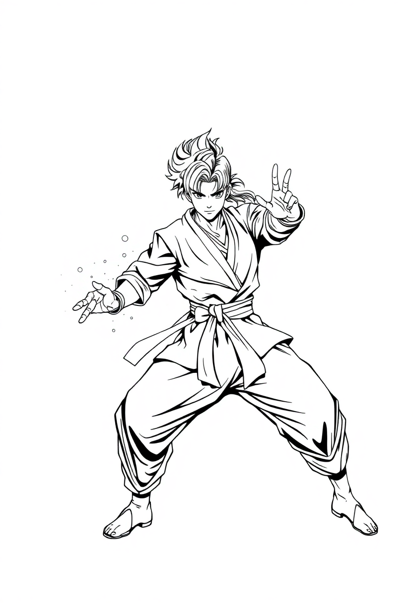 Martial Artist with Energy Aura coloring page, free printable