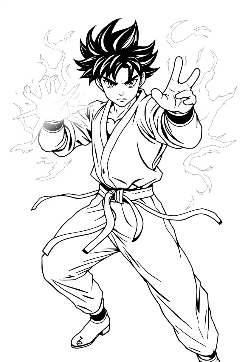 Martial Artist with Energy Aura coloring page, free printable