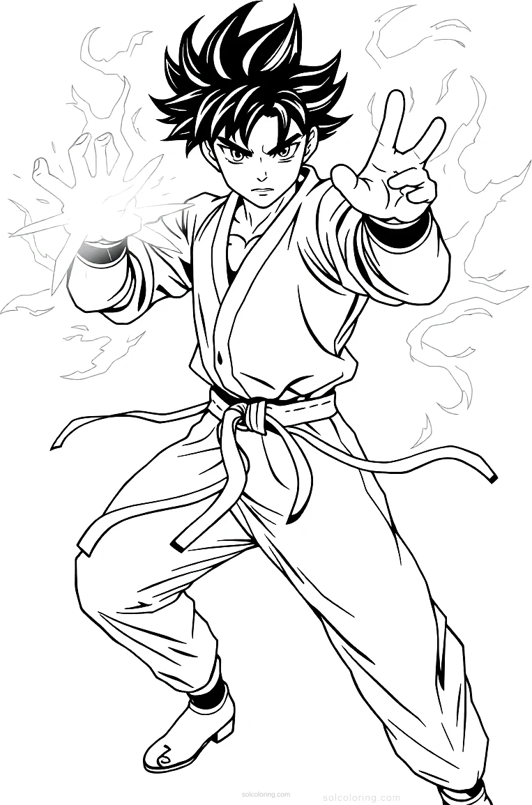 Martial Artist with Energy Aura coloring page for kids