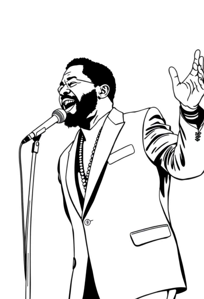 Marvin Gaye Singing coloring page, free printable