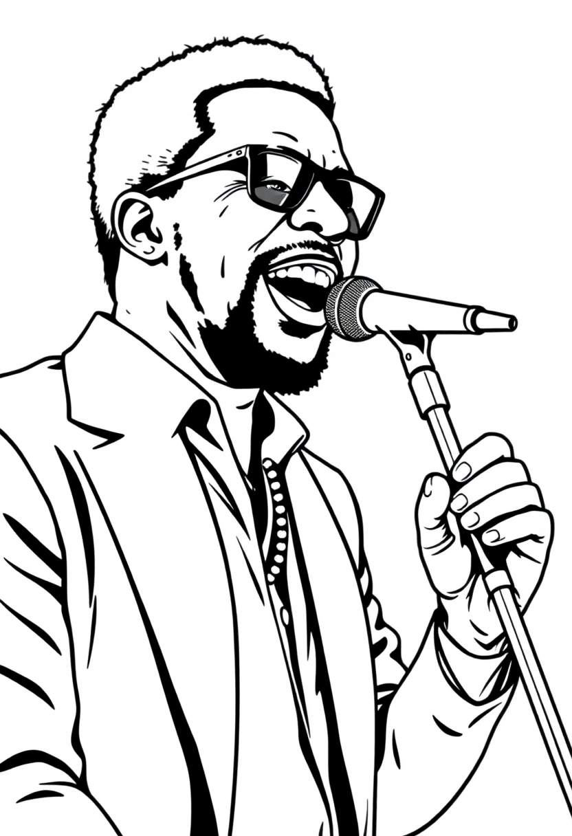 Marvin Gaye Singing coloring page, free printable