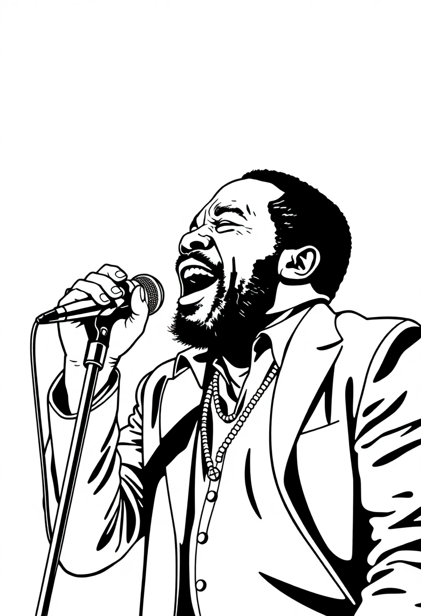 Marvin Gaye Singing coloring page, free printable