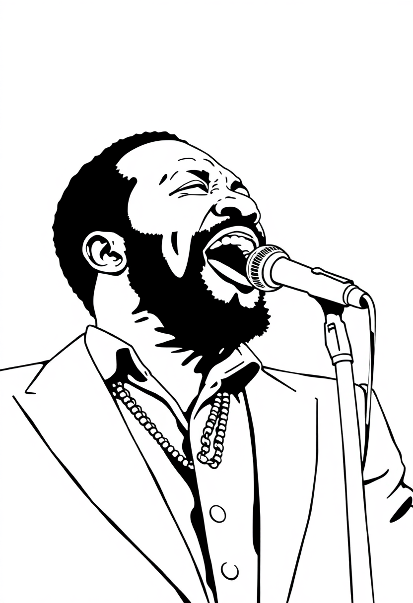 Marvin Gaye Singing coloring page, free printable