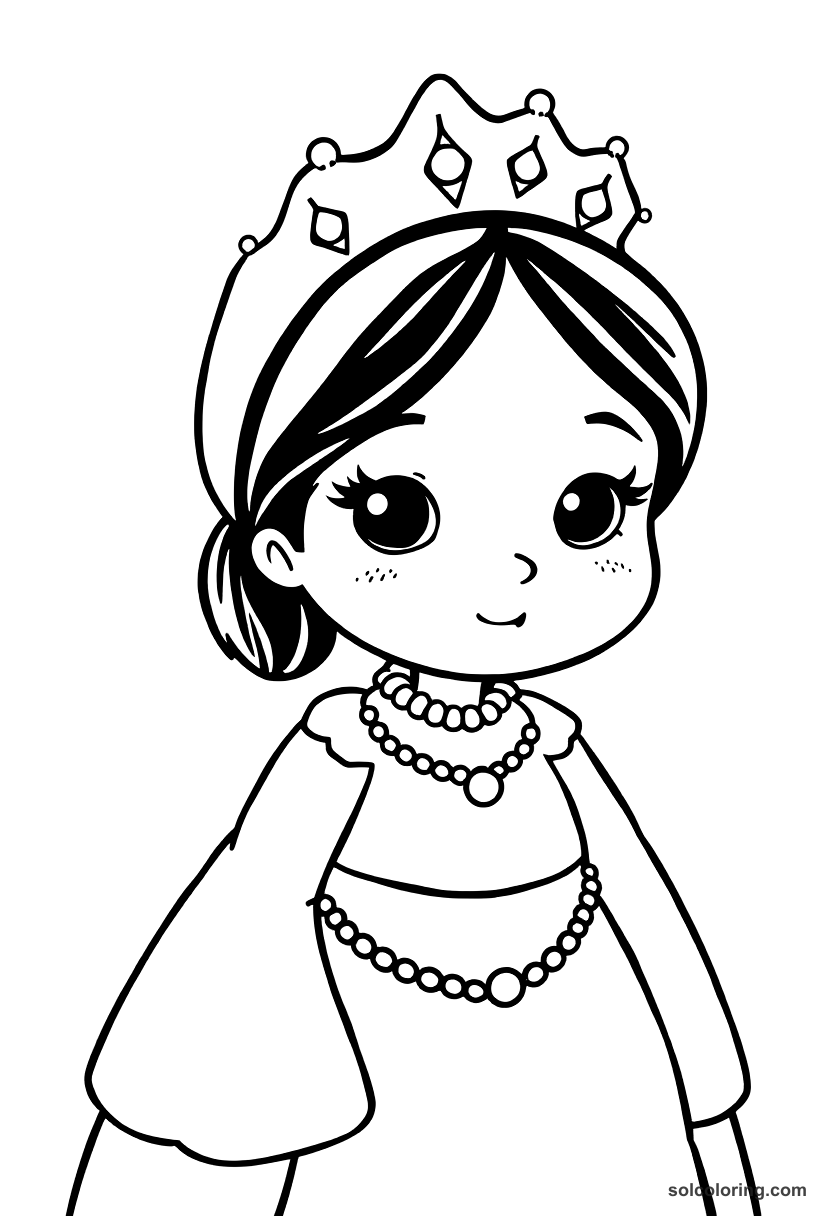 Cute Cartoon Mary Queen of Scots in Mourning Dress coloring page, free printable cute cartoon style
