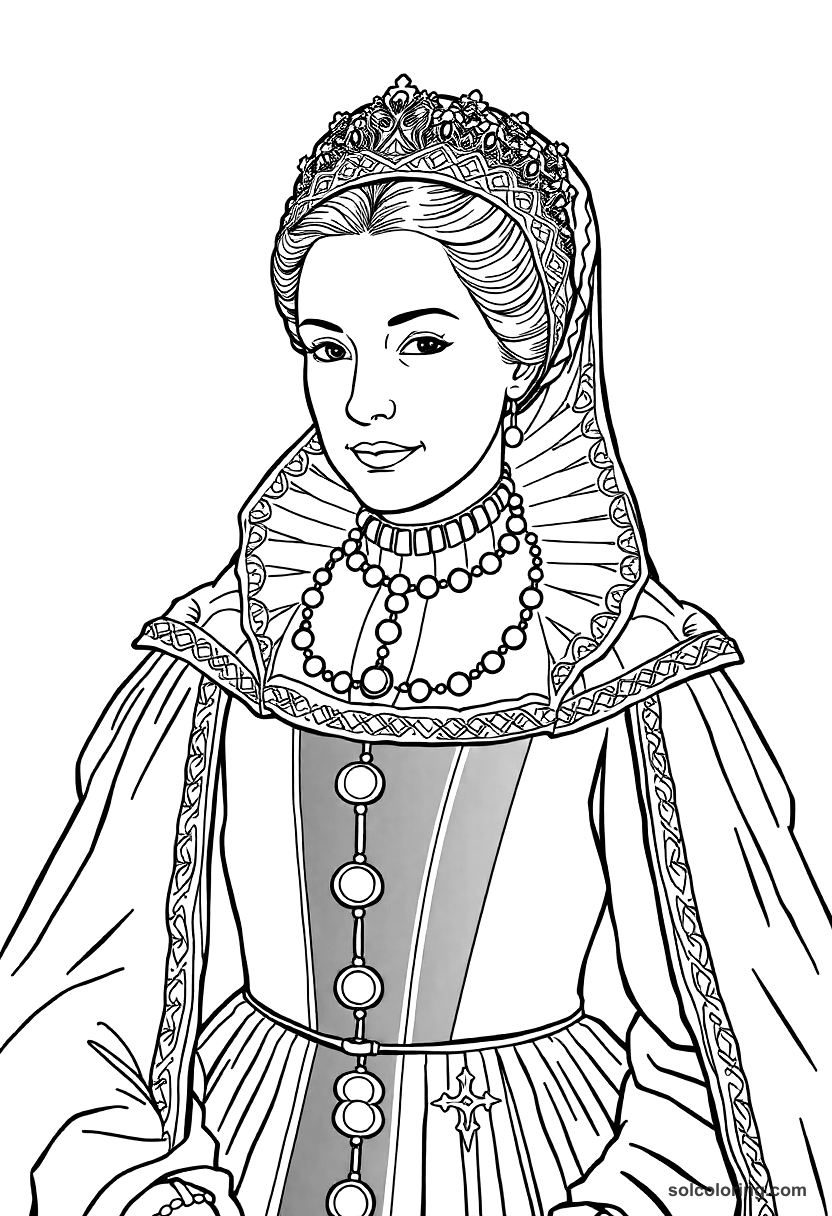 Mary Queen of Scots in Mourning Dress coloring page, free printable detailed style