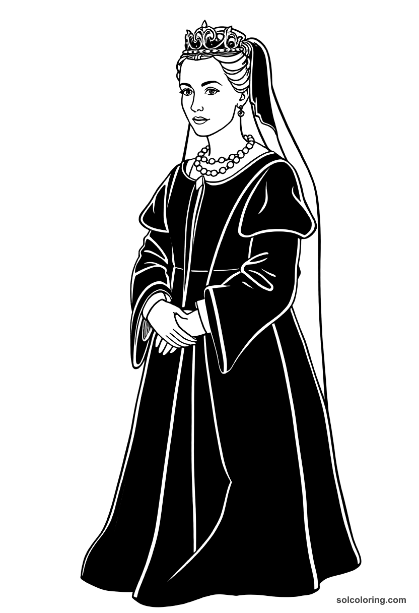 Simple Mary Queen of Scots in Mourning Dress coloring page, free printable simple style