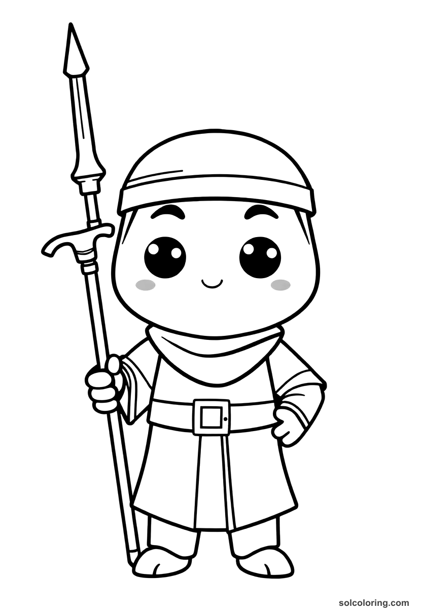 Cute Cartoon Masrur the executioner standing guard coloring page, free printable cute cartoon style
