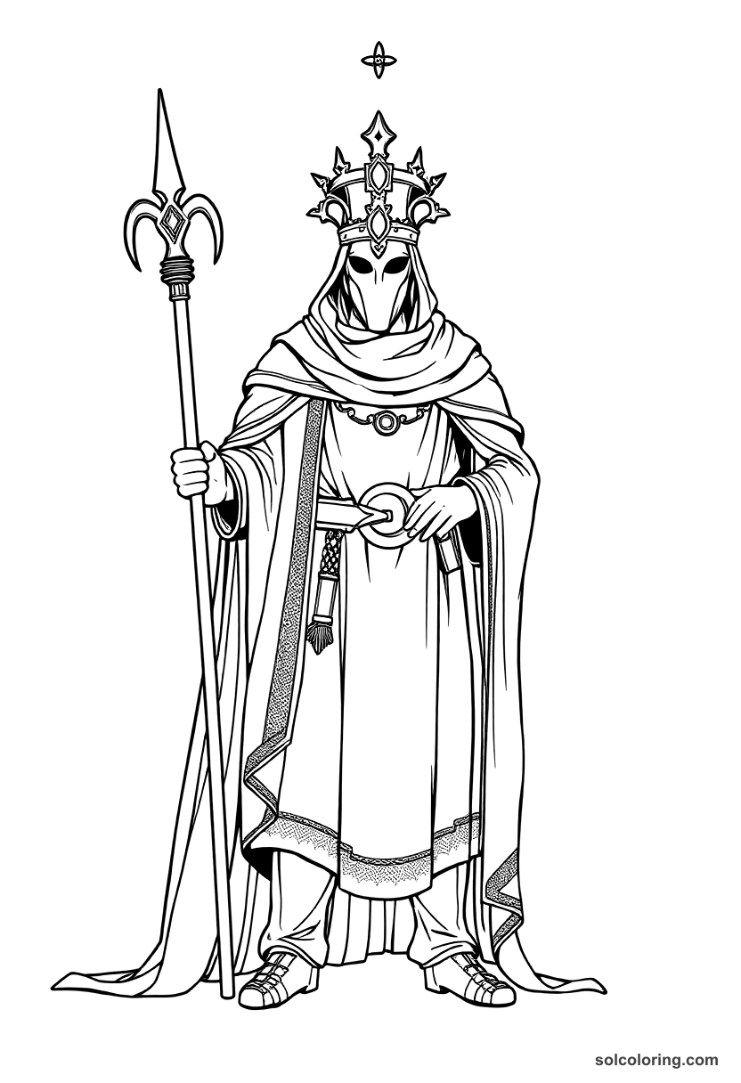 Masrur the executioner standing guard coloring page, free printable detailed style