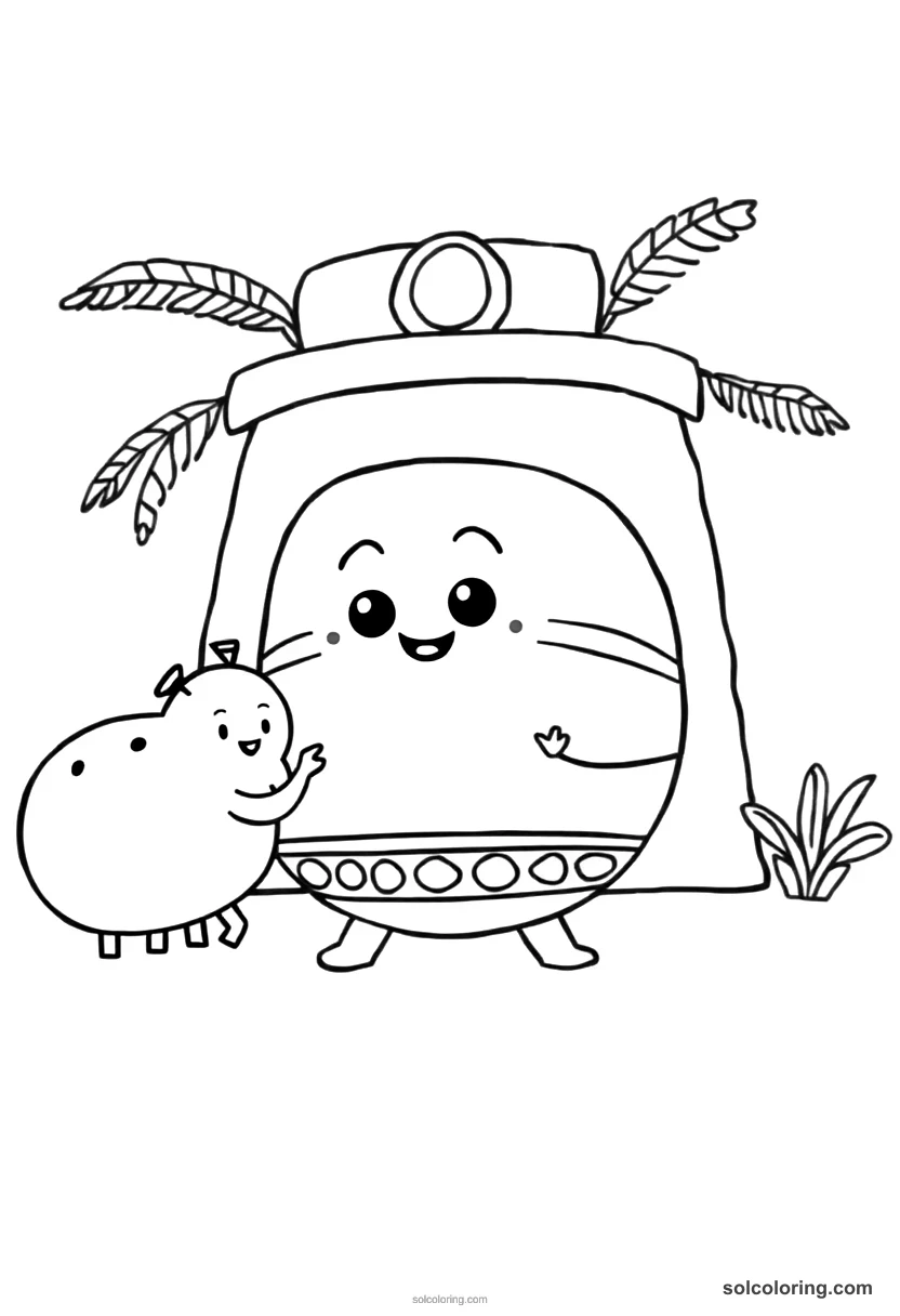 Cute Cartoon Mayan Ball Game in Progress cute cartoon coloring page for kids
