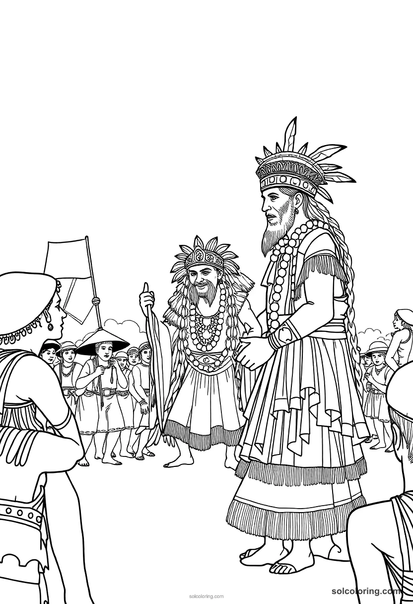 Mayan Ball Game in Progress detailed coloring page for kids