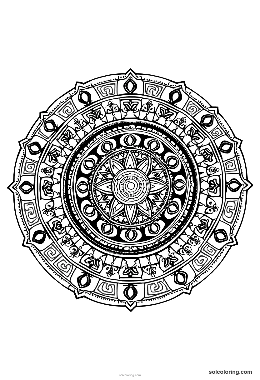 Mandala Mayan Ball Game in Progress mandala coloring page for kids