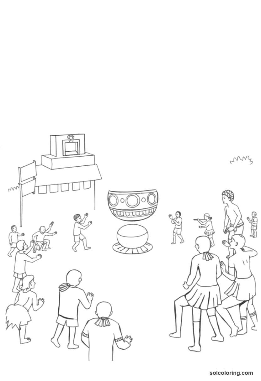 Simple Mayan Ball Game in Progress coloring page, free printable simple style